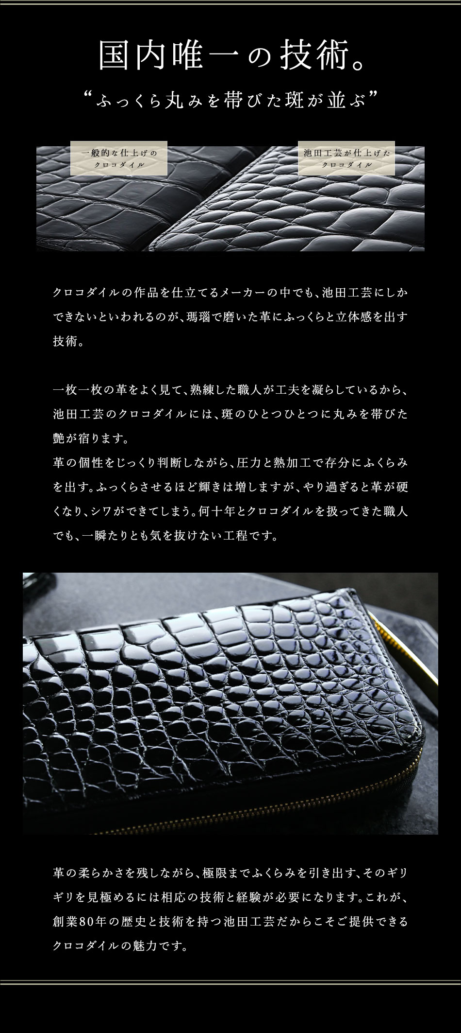 クロコダイル財布 艶クロコダイル メンズ 長財布【池田工芸】日本最大のクロコダイル専門店が贈るクロコダイル定番長財布【12月3日頃出荷】 |  | 04