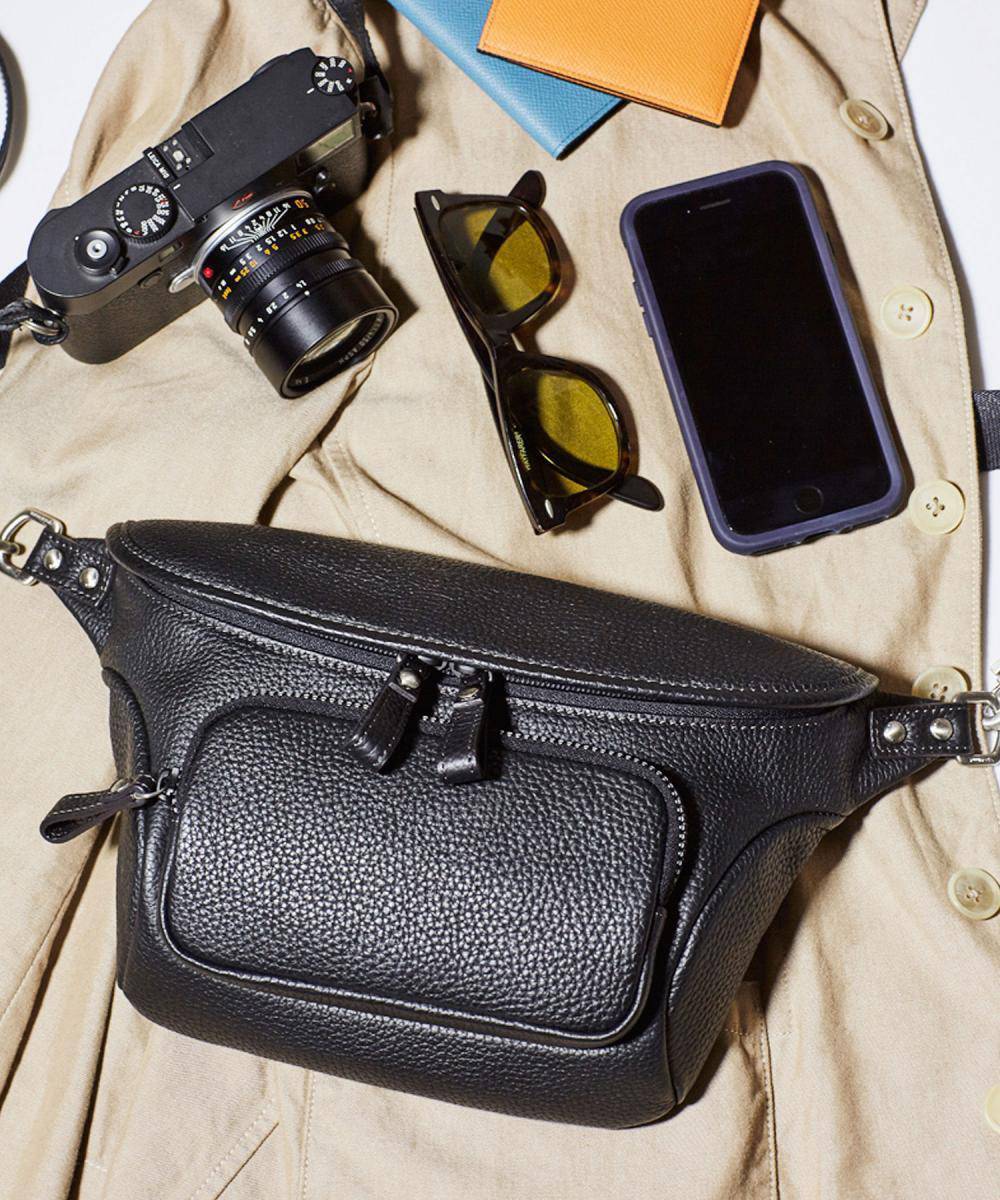 FUJITAKA フジタカ 瀬尾浩司 旅する レザーウエストバッグ ネイビー 中古