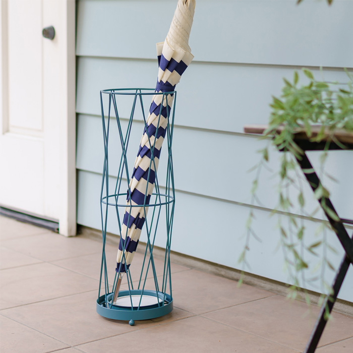 レトロ 傘立て アンブレラスタンド フック付き 金属製 ブルー 青 珪藻土付傘立て ラウンド アンブレラスタンド スチール デザイナーズ風