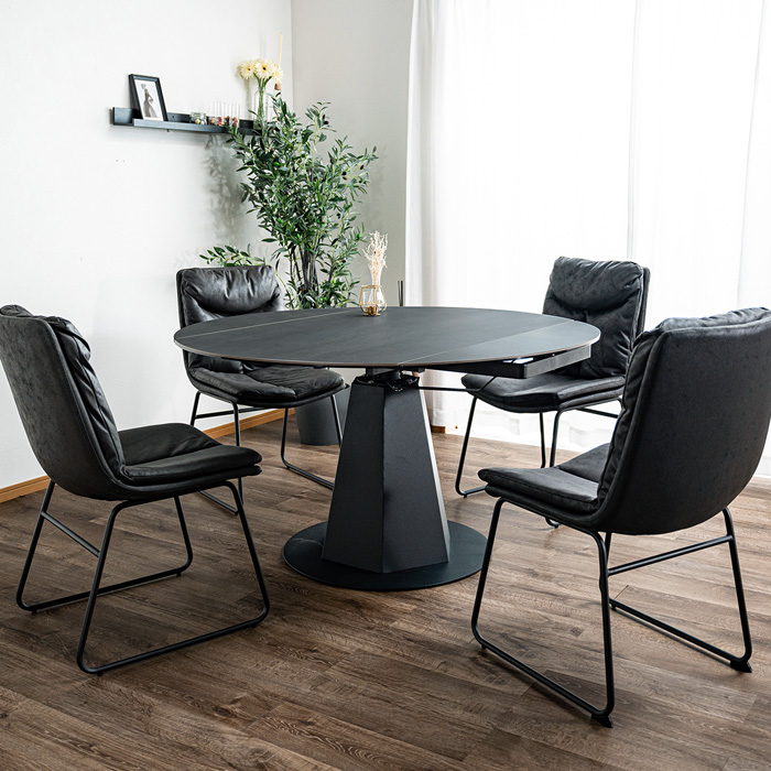 2脚】【 グレー座面 + ブラック脚】ダイニングチェア ファブリック椅子