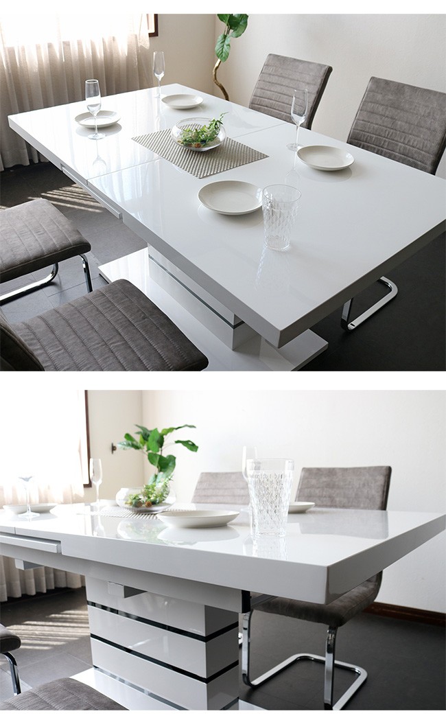 ホワイト長方形ダイニングテーブルセット ダイニングテーブルセット 伸長式 4人掛け ホワイト 5点 白 伸縮