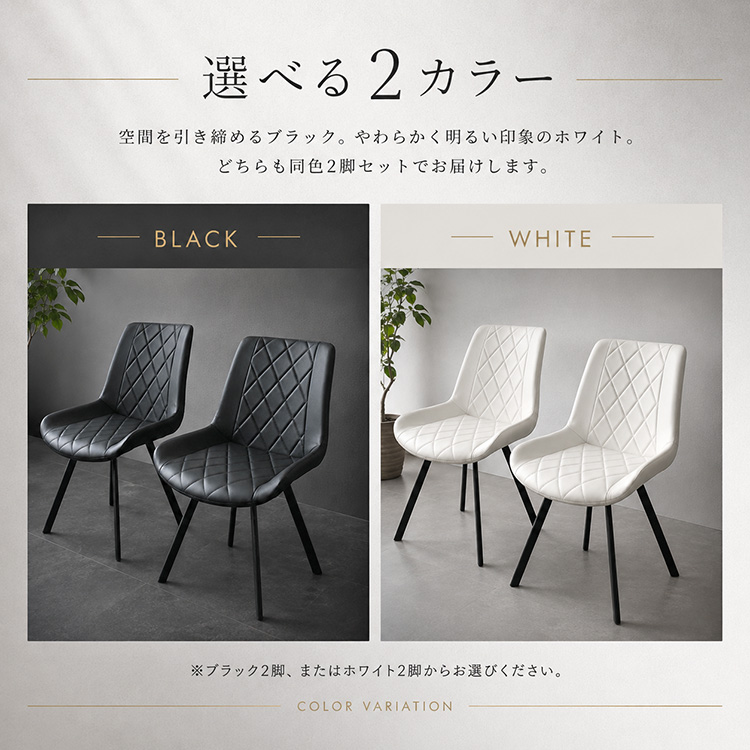 ダイニングチェア 2脚セット おしゃれ ホワイト ブラック 白 黒