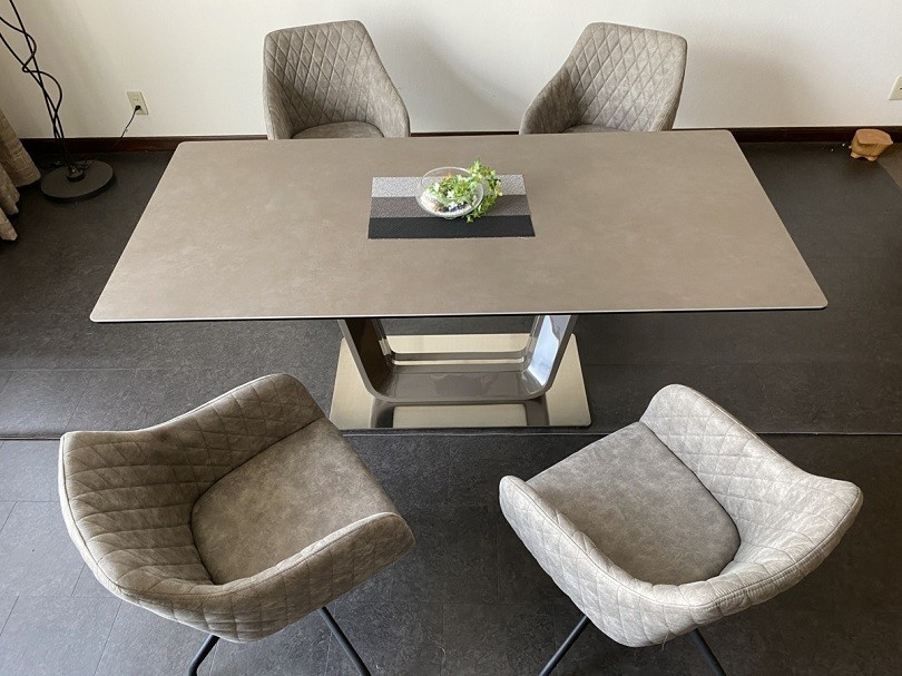 ダイニングテーブルセット セラミック ホワイト グレー 大理石風 4人