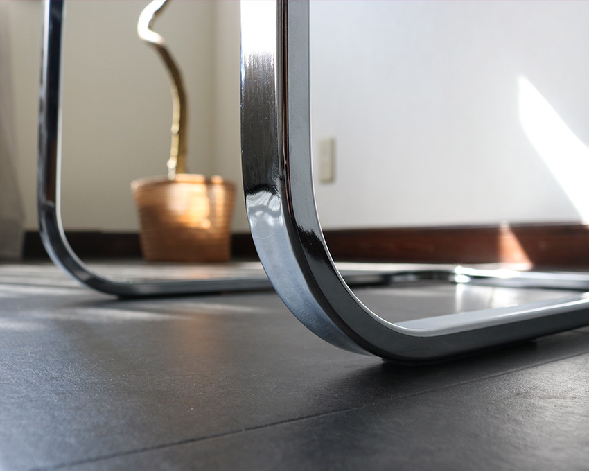 ダイニングチェア 2脚セット カンティレバーチェア グレー レザー