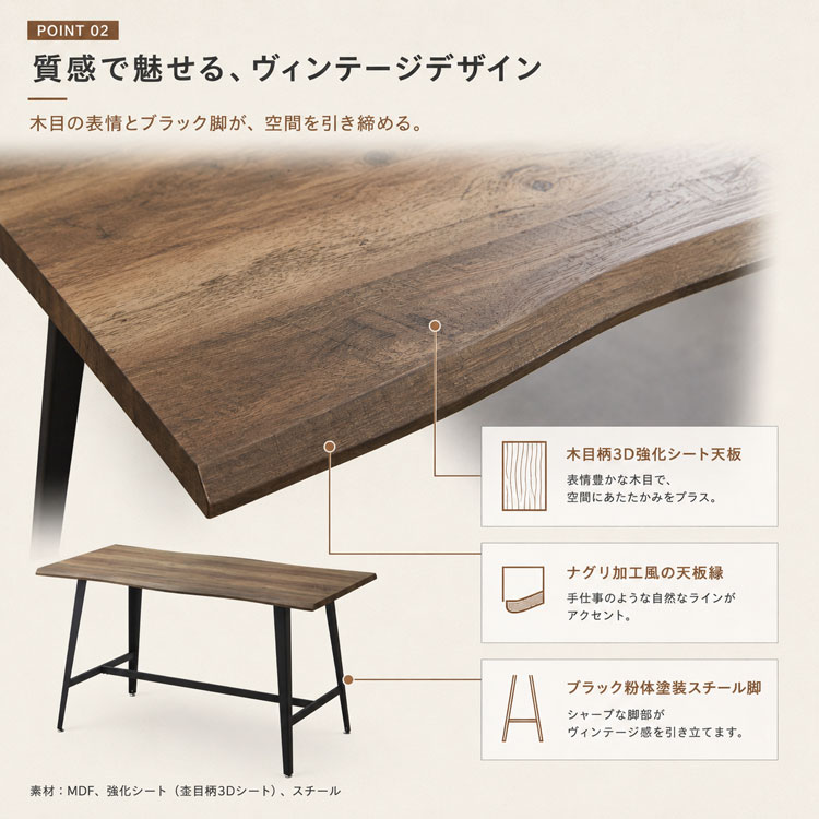 ダイニングテーブル カウンター 幅160cm ハイタイプ スチール 4人掛け