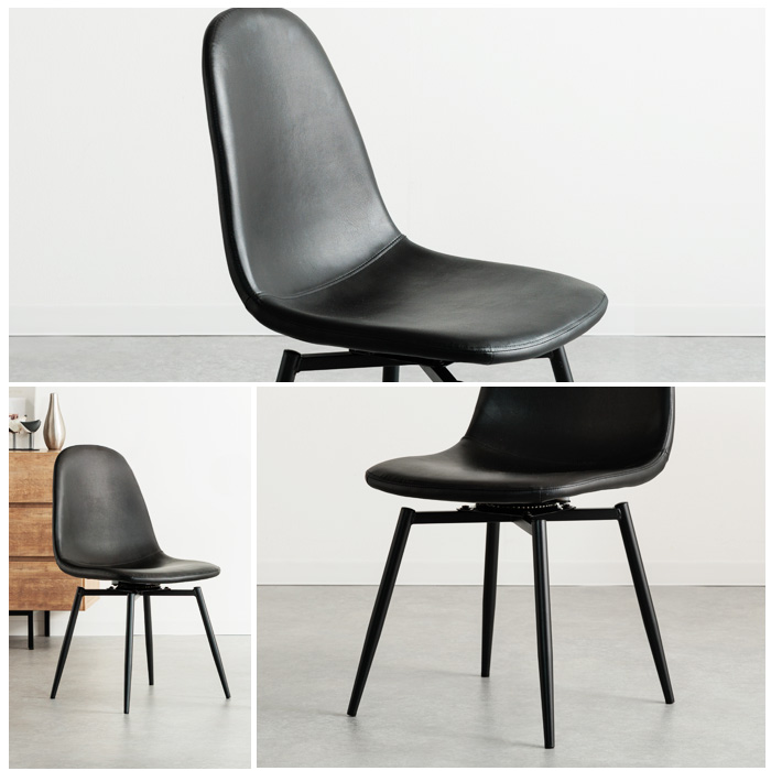 ダイニングチェア 回転式 2脚セット ブラック 黒 コンパクト PUレザー