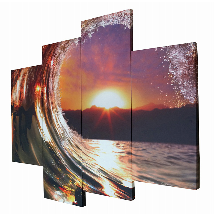 Photography Wave　　キャンバスアート フォトパネル Beautiful ocean wave 4枚セット 分割 海 波 サンセット