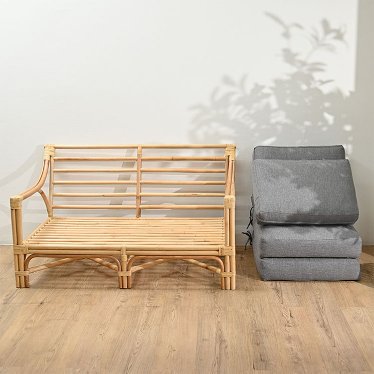 ラタン ソファ 2人掛け 完成品 幅122cm 洗える カバーリング アジアン