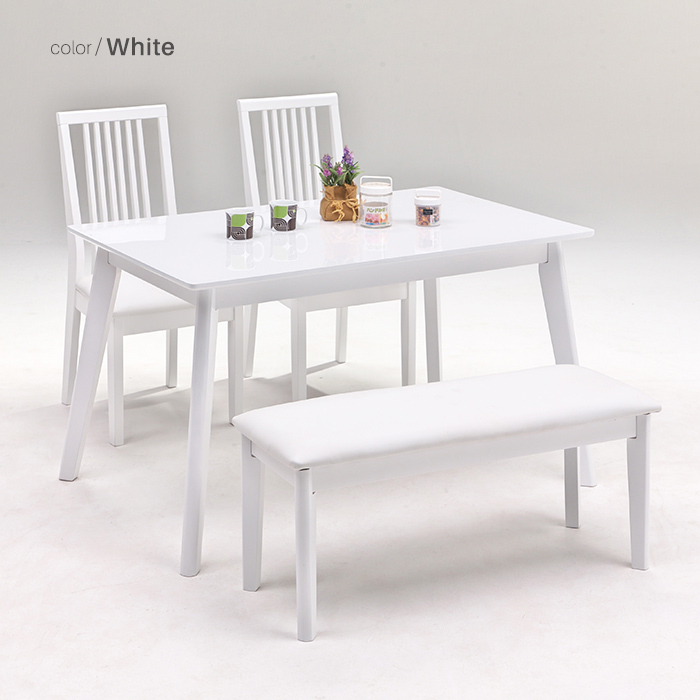 ダイニングテーブルセット ベンチ 4点 4人掛け 幅120cm 白 ホワイト 四人用 鏡面 チェアー シンプル 無垢 北欧風 gkw