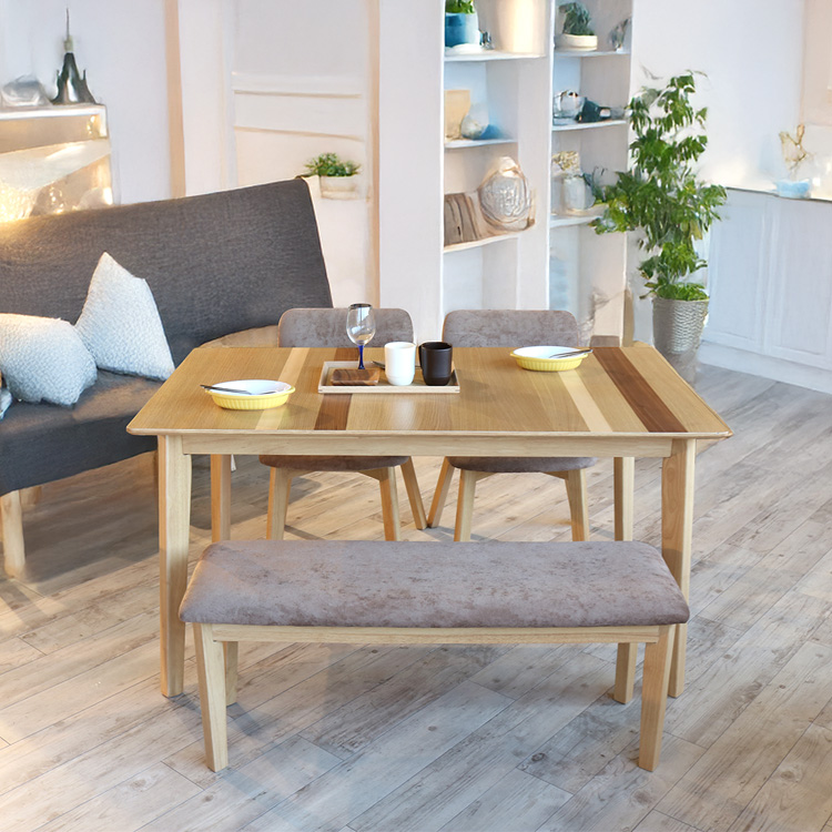 ダイニングテーブルセット 4人 ベンチ 4点 北欧風 ミックスウッド