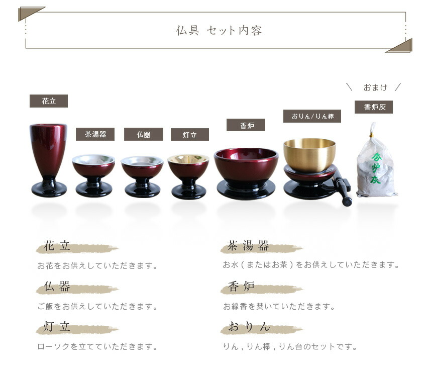 ミニ仏壇 仏具セット 16号 仏具(大) おしゃれ ミニ仏壇セット 小型仏壇