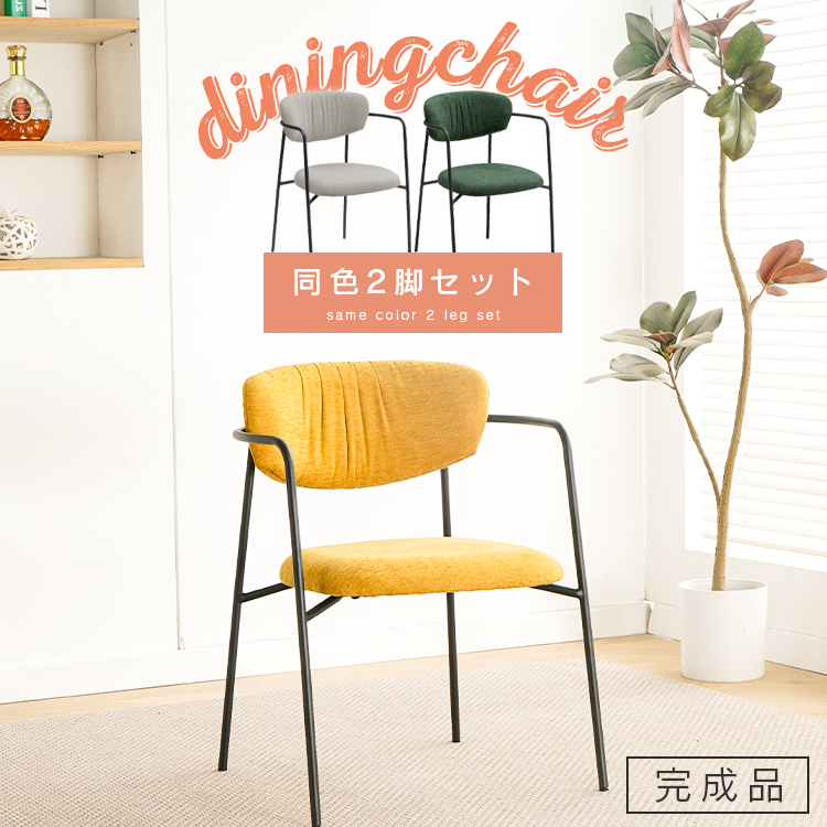 ダイニングチェア 2脚セット 肘付き 完成品 ファブリック 同色2脚 シェルチェア おしゃれ ダイニング 椅子 イス チェア チェアー 北欧 デスクチェア : skj di241029 01 : IKIKAGU イキカグ