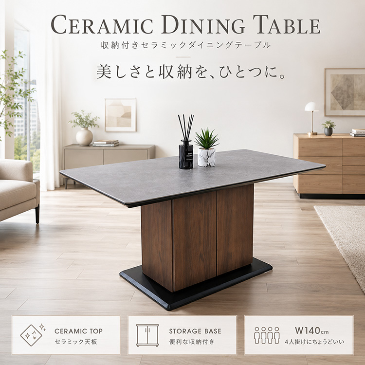 セラミック ダイニングテーブル 収納 4人用 140 単品 おしゃれ モダン