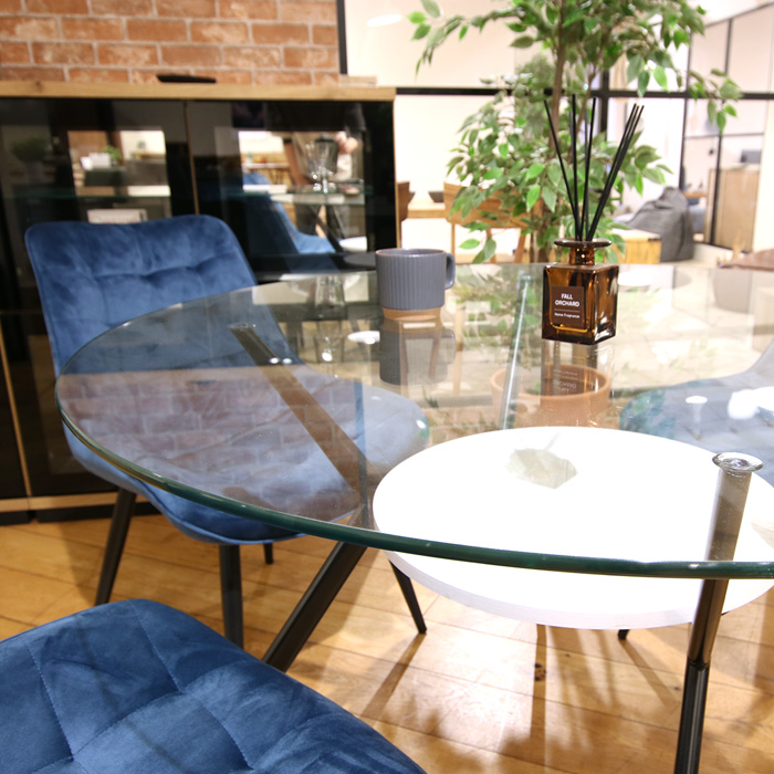 ダイニングテーブルセット ガラス 4人掛け 5点 丸テーブル 円形