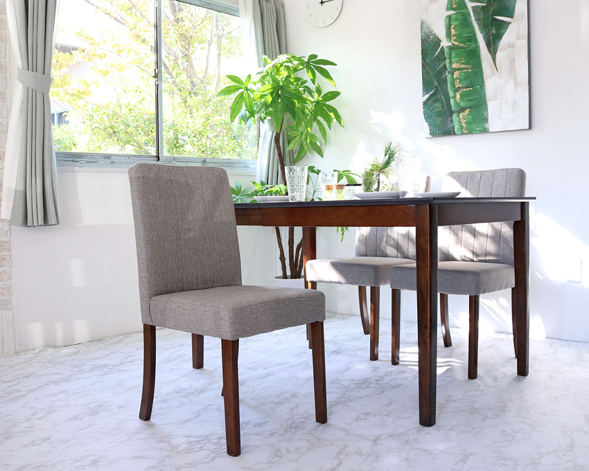 伸長式 ダイニングテーブルセット 4人掛け グレー天板 5点 セラミック