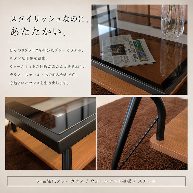 センターテーブル ガラス 棚付き アイアン おしゃれ モダン リビング