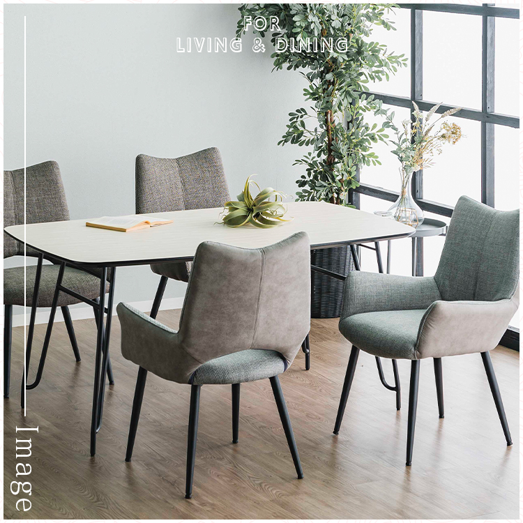 高級感レザーファブリックダイニングチェアグレー4脚セットスチール脚