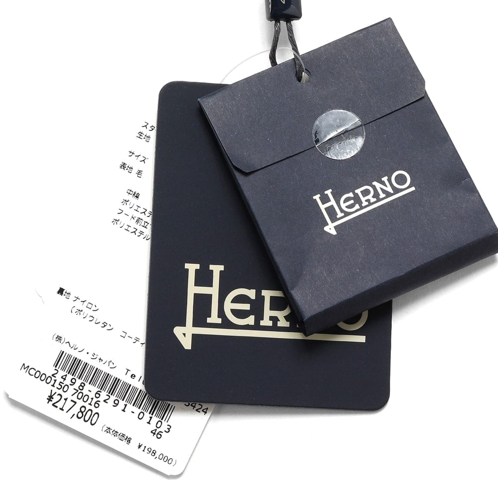 美品　ヘルノ HERNO ウールローゲージ中綿フーデッドニットジャケット HERNO ヘルノ / フーデッド コート ナチュラルストレッチ エコファー