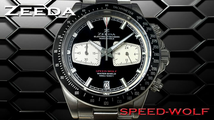 ジーダ ZEEDA スピードウルフ ピアノブラック メカクォーツ 40mm