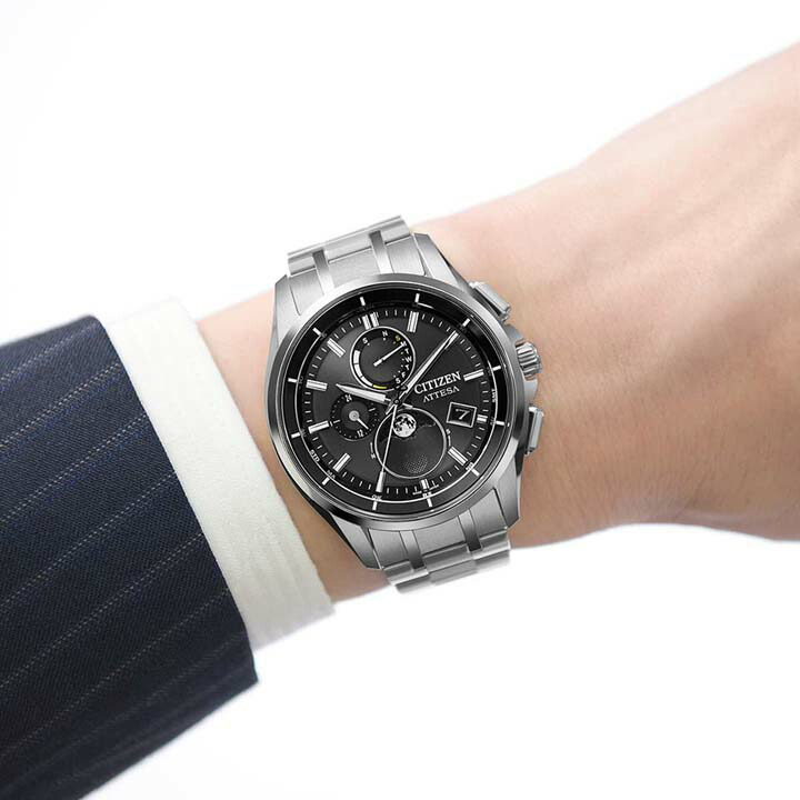 【極美品】シチズン アテッサ シルバーBY1001-66E チタン ムーン Regular Line シチズン アテッサ ソーラー 電波 ムーンフェイズ