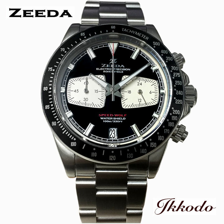 ジーダ ZEEDA スピードウルフ ピアノブラック メカクォーツ 40mm