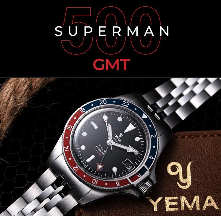 イエマ YEMA SUPERMAN スーパーマン500GMTペプシ 自動巻き GMT 39mm 50気圧防水 日本国内正規品 メンズ腕時計  2年間メーカー保証 YGMT22B39-AMS