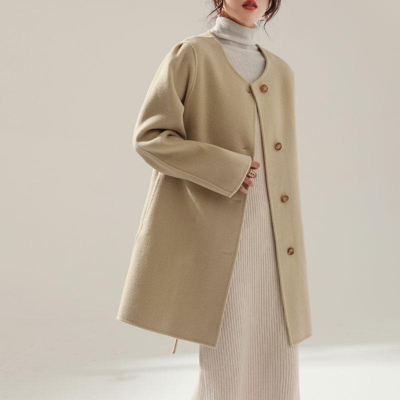【高品質】ノーカラーコート レディース カシミヤ チェスターコート アウター ジャケット お尻隠れ おしゃれ 着痩せ 暖かい カジュアル ゆったり 高品質ノーカラーコート レディース カシミヤ チェスターコート