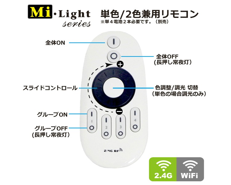単色LEDテープライト調光器の決定版！！[milight]社のWiFi技術で、グループ制御／一括制御が可能！！
