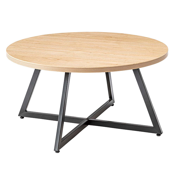 センターテーブル カフェ ソファ おしゃれ 丸 白 高さ40 直径75cm 木目調天板 スチール脚 ラウンドテーブル L_1