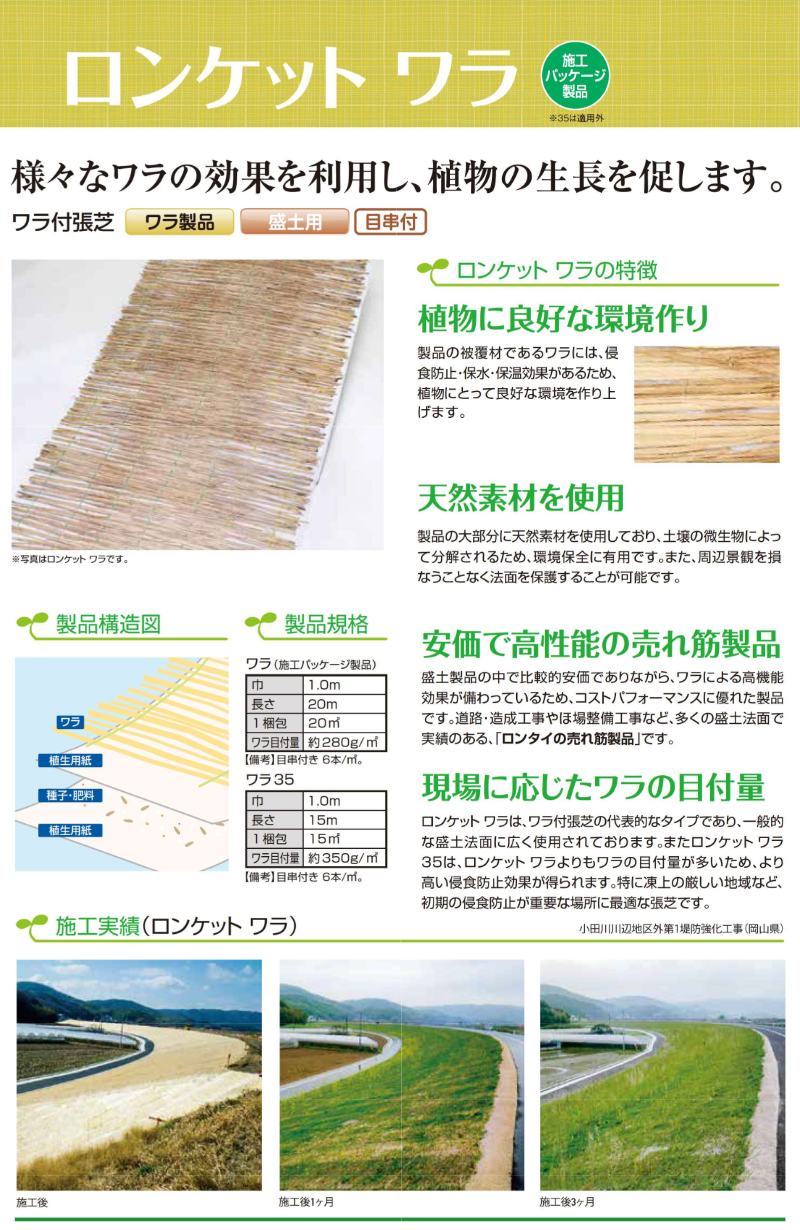 ロンタイ ロンケットワラ 1m×20m 20平米分 ワラ付張芝 ワラ製品 盛土用