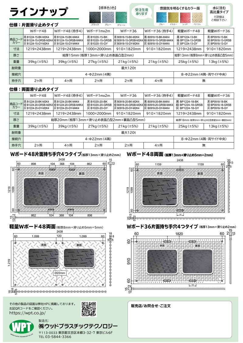 WPT Wボード 910×1820×20mm 両面滑り止め 敷板 プラスチック製 3×6