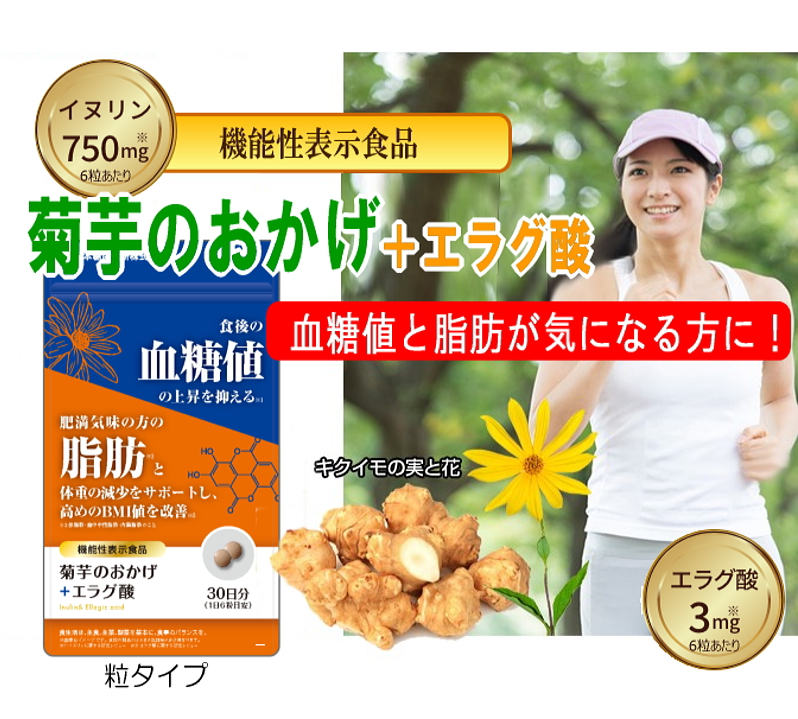 最安値！！きくいも  ダイエット 糖尿病 薬 オーガニック 健康食品 茄子 ダイエット サラダ 健康 体重 肥満 メタボリックシンドローム 体脂肪 便秘 ヘルシー ノンカロリー 無農薬 有機栽培 有機肥料 断食 ビーガン 玄米菜食 自然食 一物全体食 旬野菜 食物 食べ物 食品 ご飯 アスリート 食事 台所 キッチン 大根 人参 ピーマン 唐辛子 紫蘇  ゴーヤ 冬瓜 トマト ねぎ 菊芋のおかげ+エラグ酸（粒タイプ）30日分 血糖値 脂肪 イヌリン
