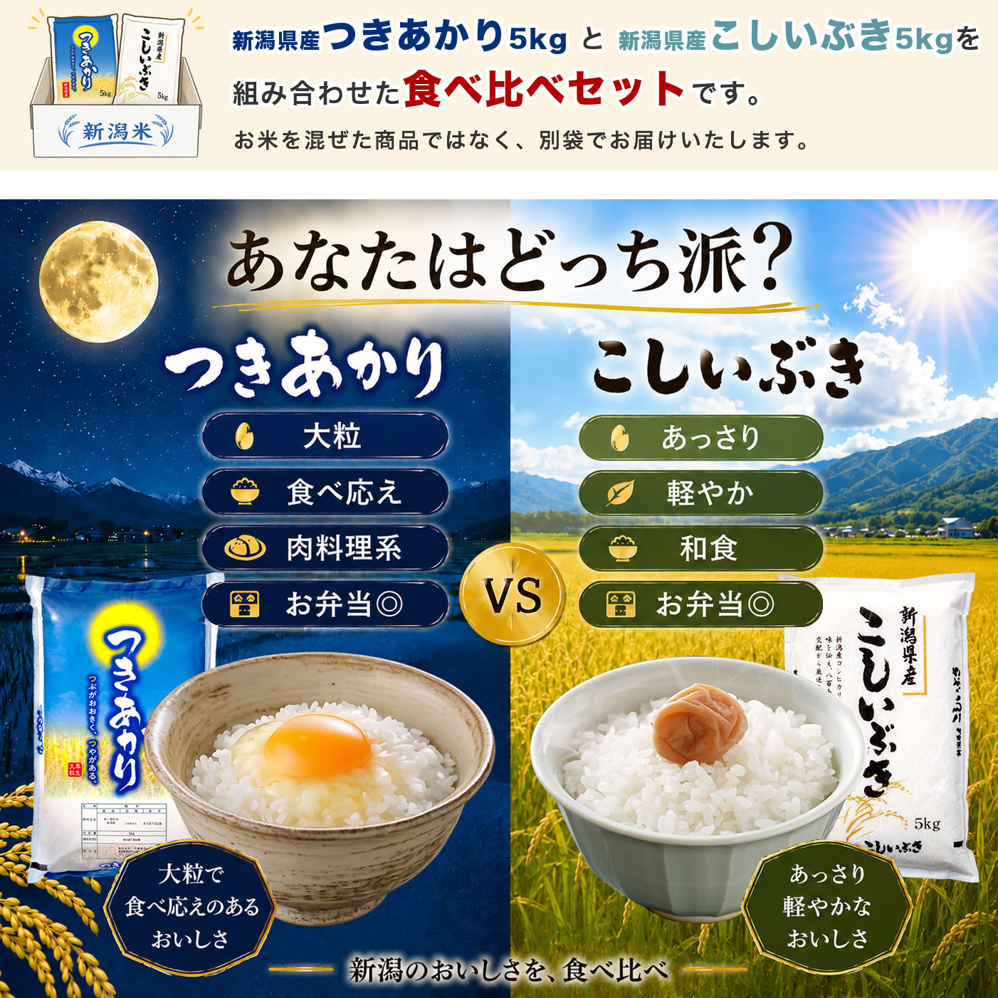 こしいぶき 数量限定 新潟県産つきあかり5kg ＋ 新潟県産こしいぶき5kg