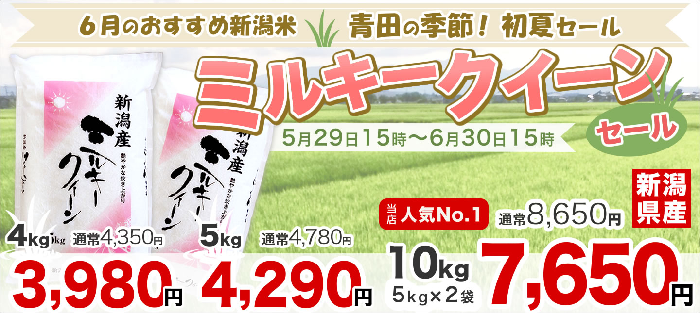 特別栽培米新潟県産ミルキークイーン20k 特別栽培米新潟県産ミルキー