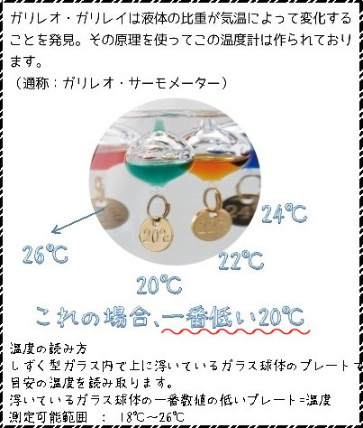ガリレオ温度計の現在温度の見方