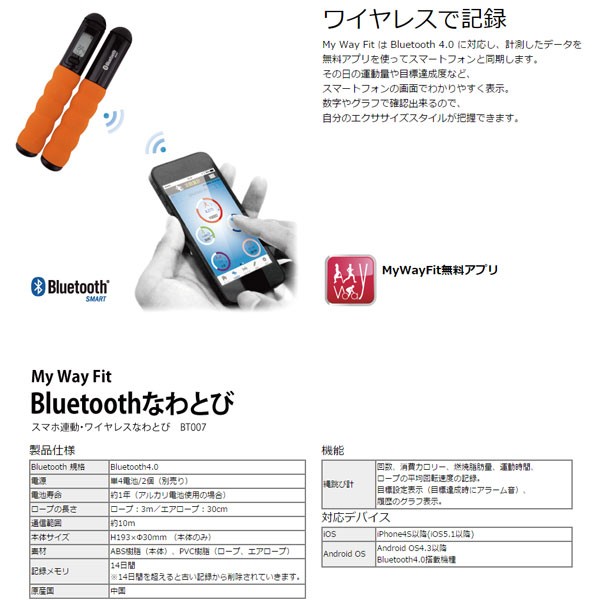 消費カロリー計付きエアなわとび「My Way Fit」BT007 ブルー〜〒郵送可