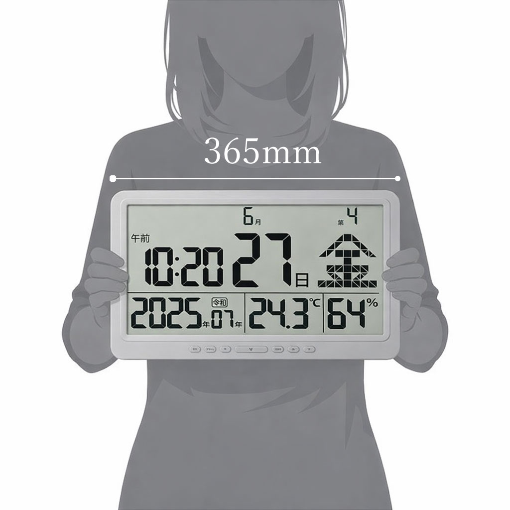 大画面 幅365mm 超大型 デジタルカレンダー 日めくり 電波時計 sology