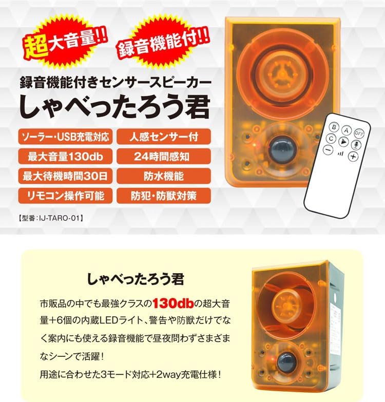 録音機能付きセンサースピーカー しゃべったろう君 IJ-TARO-01