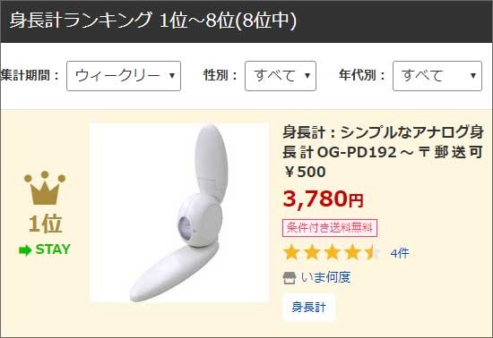 ファンシー身長計ランクイン