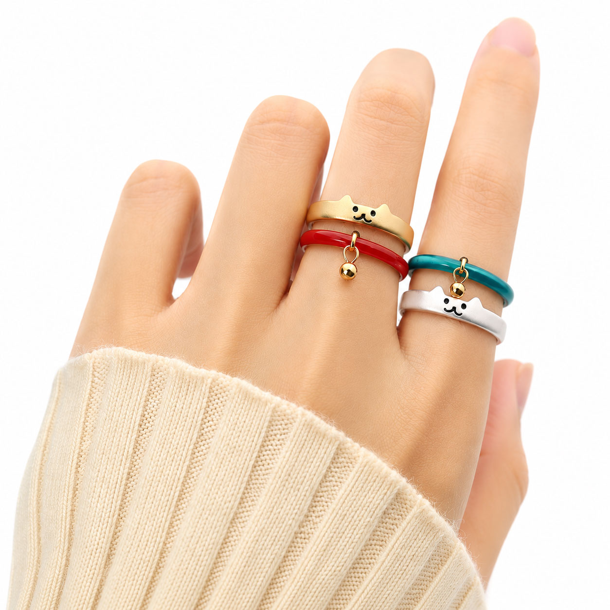 猫 リング 指輪 リングセット 重ね付け スタッキングリング 2本 レイヤードリング | ブランド登録なし