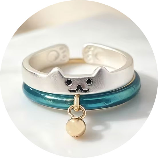 猫 リング 指輪 リングセット 重ね付け スタッキングリング 2本 レイヤードリング | ブランド登録なし | 02