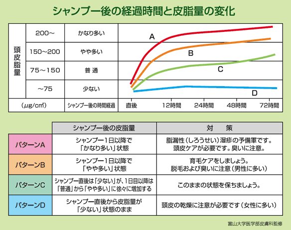 髪の毛、皮脂量