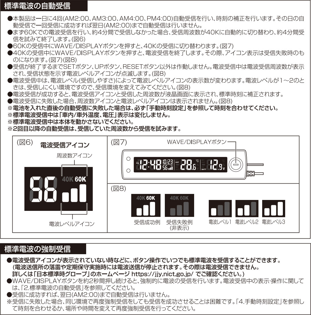 車載用電圧サーモ電波クロック WA-81