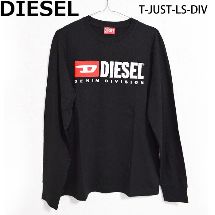 人気 DIESEL ディーゼル 長袖Tシャツ ヘンリーネック ロゴ ブラック