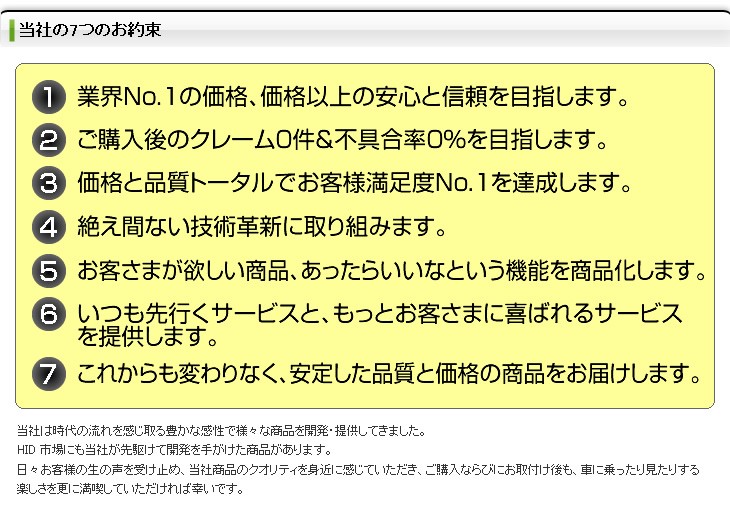 ご購入後のクレーム0件、不具合率0％を目指します