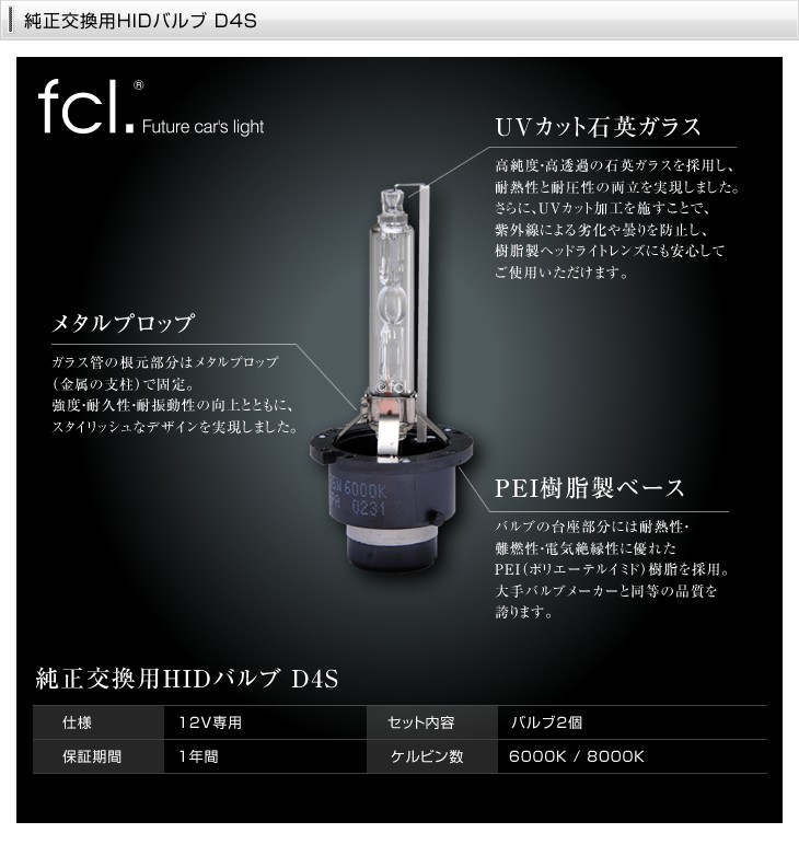 《保証なし》fcl 純正交換用 HIDバルブ HIDバーナー D4R D4S 2個1セット 6000K/8000K エフシーエル FCL ヘッドライト  hid