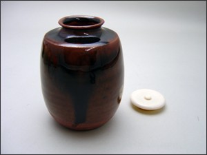 茶道具 茶入 濃茶器 瀬戸焼き 文琳 加藤唐三郎作 仕服出雲金襴