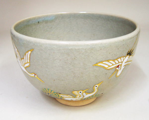 茶道具 抹茶茶碗膳所焼き 鶴の絵 陽炎園作 茶道 : tyawann-15 茶道具 抹茶茶碗膳所焼き 鶴の絵 陽炎園作 茶道 : tyawann-15