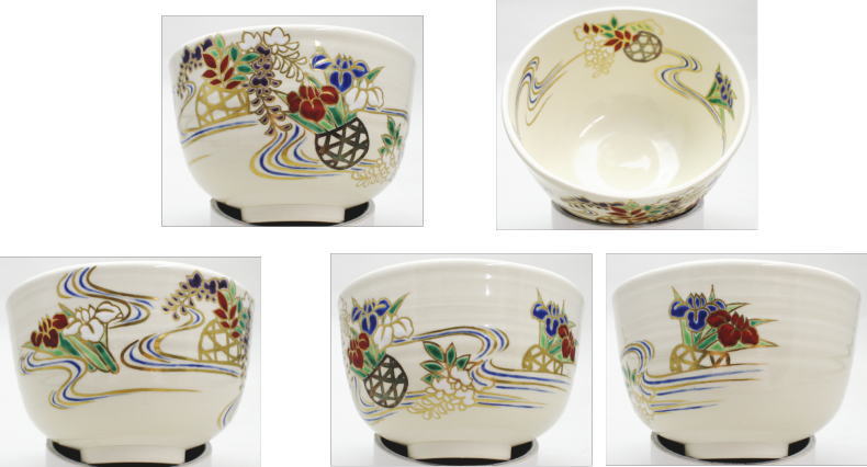 抹茶茶碗 花籠(菖蒲?藤の花) 藤谷芳山作