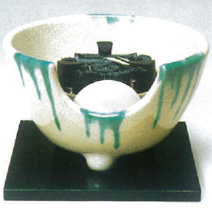 新品・茶道用・電熱風炉 さつま織部 茶道具 土風炉 紅鉢 電熱風炉 野々田式 織部さつま風炉 紅鉢型 炭型